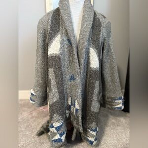 John + Jenn Gray Patterned geometric Women's Cardigan, Small, oversized, EUC